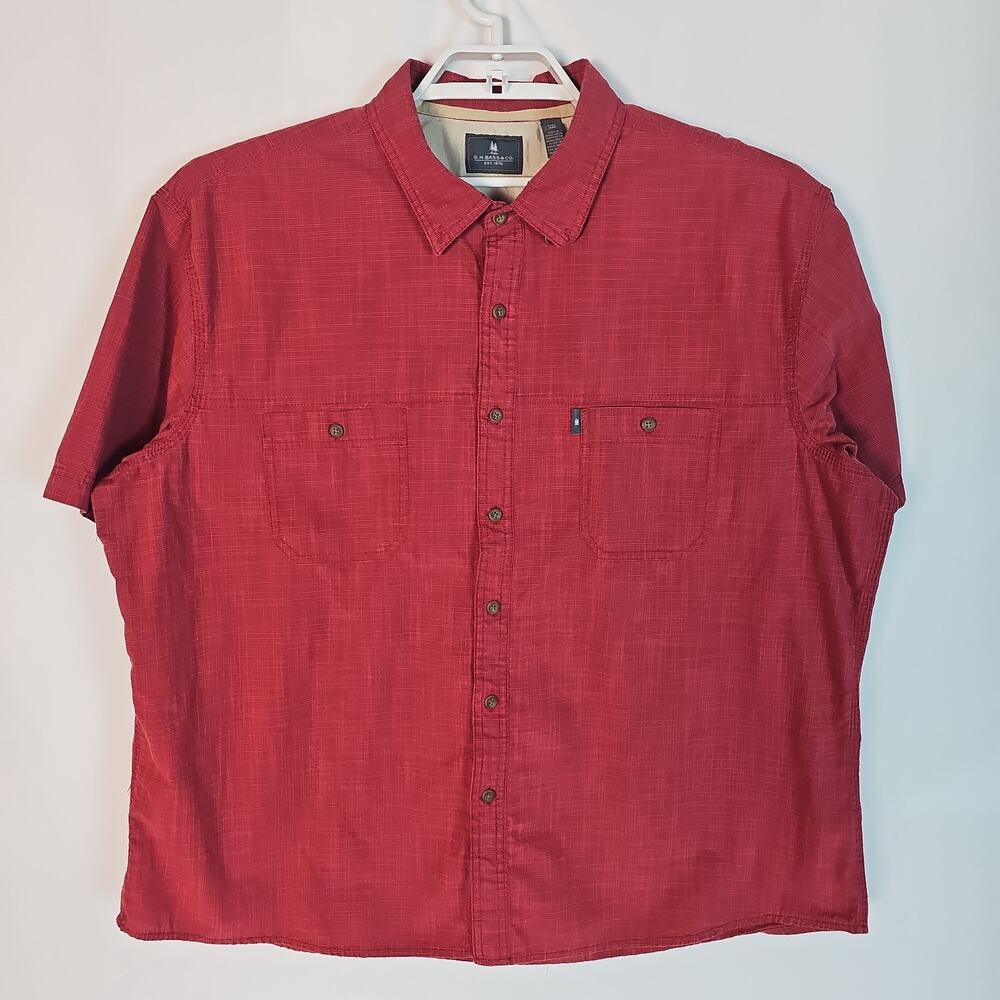 G.H. Bass & Co Men's Solid Red Short Sleeve Button Down Casual Shirt, Size XXL